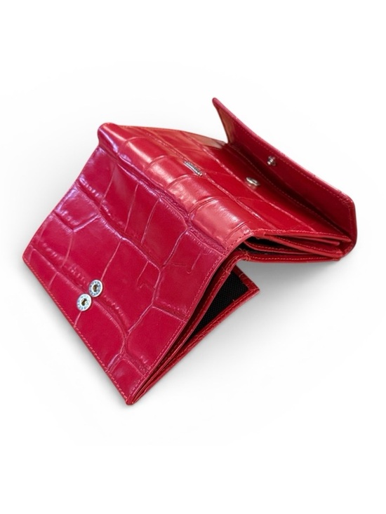Maitre Handbags - Red Croc-Embossed Leather RFID Wallet Organizer Accordion Multi Compartment Snap